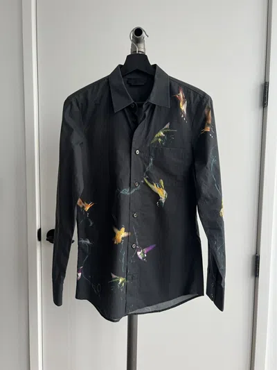 Pre-owned Alexander Mcqueen 2008 Hummingbird-print Shirt In Black