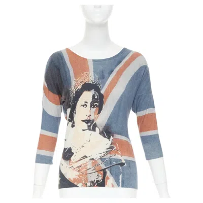 Pre-owned Alexander Mcqueen 2008 Runway Queen Elizabeth Portrait Jack Cashmere Sweater S In Gray