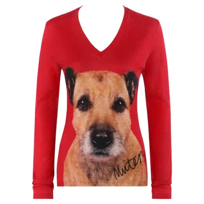 Pre-owned Alexander Mcqueen 2009 "minter" Dog Face Signature Cashmere Long Sleeve Sweater In Red