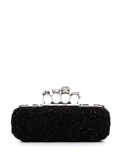 Pre-owned Alexander Mcqueen 2010-2025 Beaded Lace Skull Knuckle Duster Clutch Bag In Black