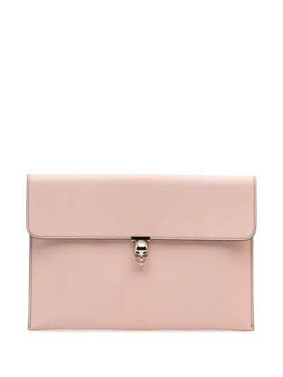Pre-owned Alexander Mcqueen 2010-2025 Leather Skull Clutch Bag In Pink