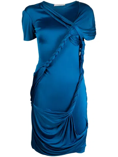 Pre-owned Alexander Mcqueen 2010s Braid-detail Draped Satin Minidress In Blue