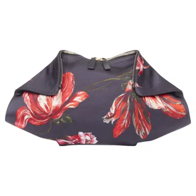 Pre-owned Alexander Mcqueen 2012 De Manta Tup Floral Print Silk Satin Evening Clutch Bag In Gray