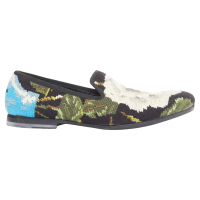 Pre-owned Alexander Mcqueen 2012 Floral Needlepoint Textile Evening Slipper Loafers Eu43 In Gray
