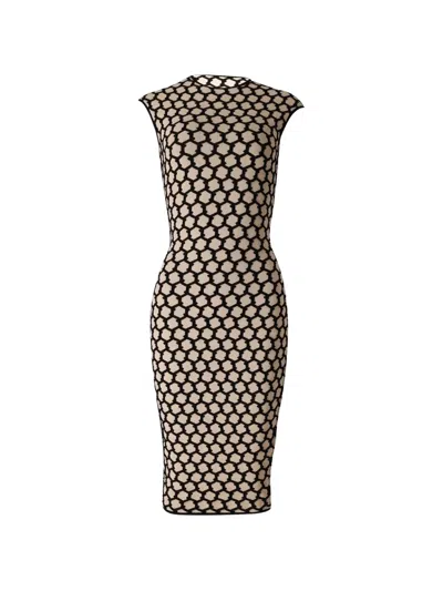 Pre-owned Alexander Mcqueen 2013 Intarsia-knit Honeycomb Midi Dress In Neutral