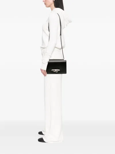 Pre-owned Alexander Mcqueen 2015-2025 Mini Leather Sculptural Four Ring Crossbody Bag In Black