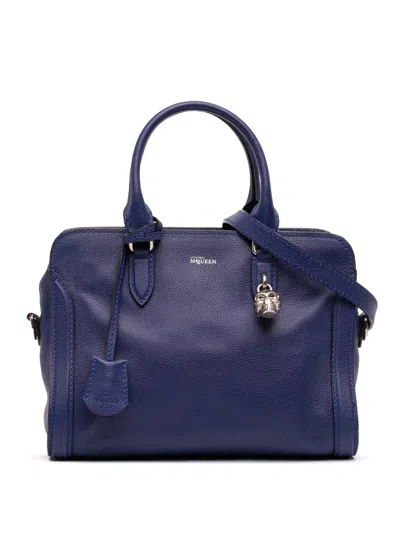 Pre-owned Alexander Mcqueen 2015-2025 Small Leather Skull Padlock Satchel In Blue