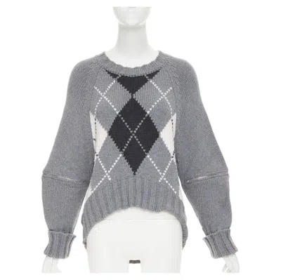 Pre-owned Alexander Mcqueen 2017 Grey Wool Argyle Intarsia Zipper Trim High Low Sweater S In Gray