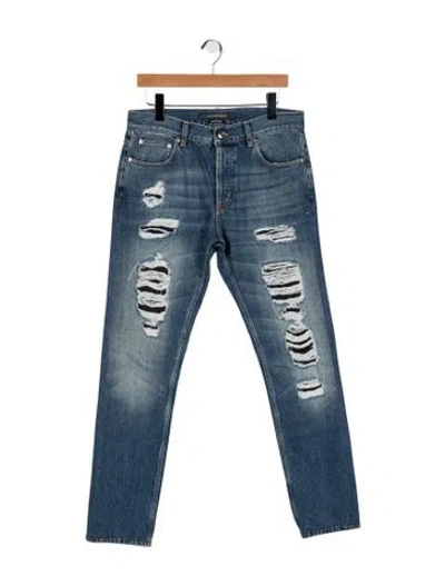 Pre-owned Alexander Mcqueen 2017 Straight Leg Jeans In Blue