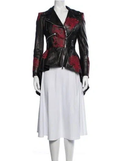 Pre-owned Alexander Mcqueen 2018 Lamb Leather Biker Jacket W/ Tags In Black/red