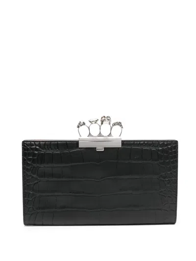 Pre-owned Alexander Mcqueen 2020 Crocodile Skull Ring Bag In Black