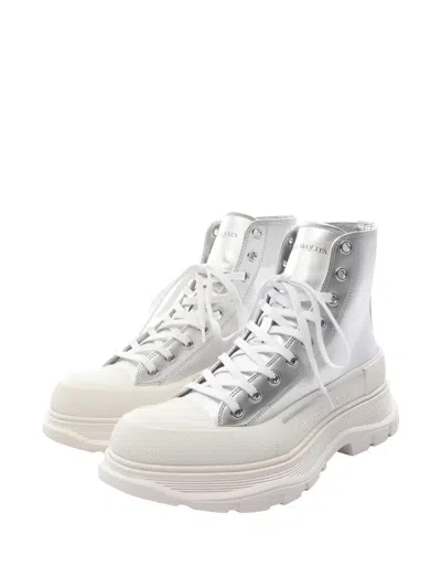 Pre-owned Alexander Mcqueen 2020s High-cut Leather Sneakers In Silver