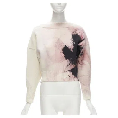 Pre-owned Alexander Mcqueen 2021 Anemone Wool Cashmere Floral Print Cropped Sweater Xxs In Beige