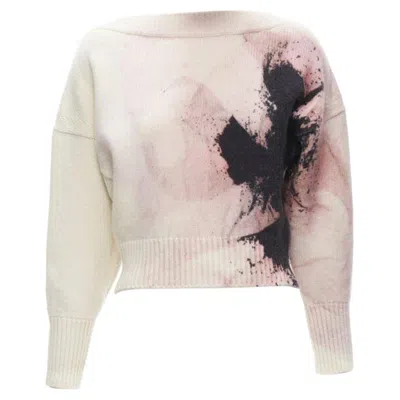 Pre-owned Alexander Mcqueen 2021 Anemone Wool Cashmere Floral Print Cropped Sweater Xxs In Sand