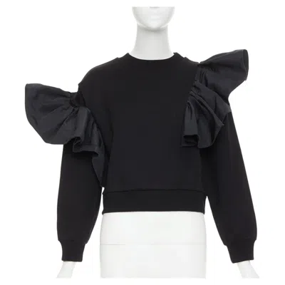 Pre-owned Alexander Mcqueen 2021 Exploded Ruffle Cotton Blend Pullover Sweater Top It36 In Black