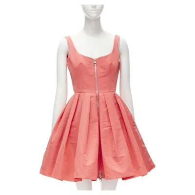 Pre-owned Alexander Mcqueen 2021 Pink Taffeta Zip Front Fit Flared Dress It38 S