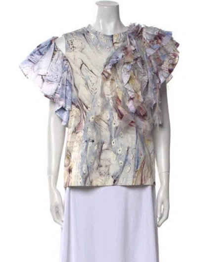 Pre-owned Alexander Mcqueen 2021 Printed Blouse W/ Tags In Blue