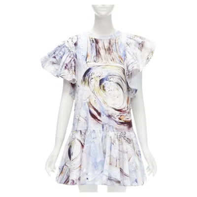 Pre-owned Alexander Mcqueen 2021 William Blake Dante Ruffle Frill Mini Dress It38 M In Gray