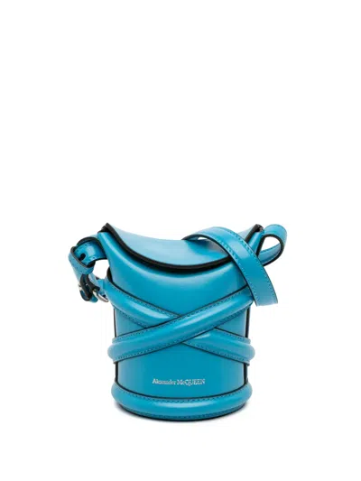 Pre-owned Alexander Mcqueen 2021-2025 Calfskin The Curve Bucket Bag In Blue