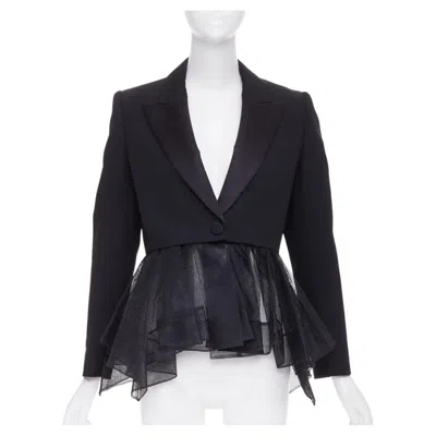 Pre-owned Alexander Mcqueen 2022 Black Wool Peplum Tulle Single Button Tuxedo Blazer It36