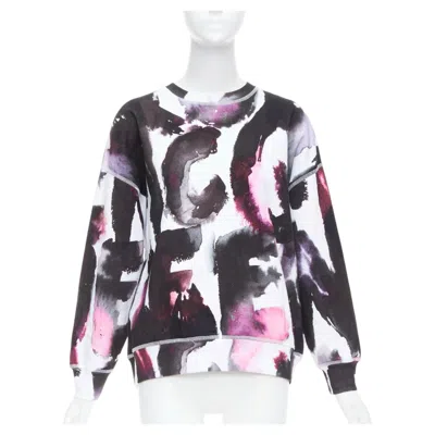 Pre-owned Alexander Mcqueen 2022 Logo Watercolor Print Long Sleeve Crew Sweater It38 Xs In Gray