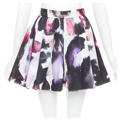 Pre-owned Alexander Mcqueen 2022 Purple Watercolor Paint Print Pleated Skirt It38 Xs