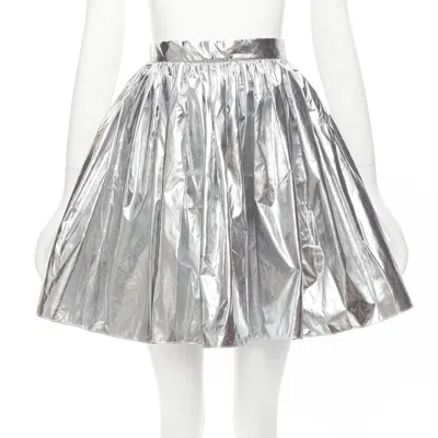 Pre-owned Alexander Mcqueen 2022 Silver Foil Flared Knee Length Circle Skirt It36 Xxs