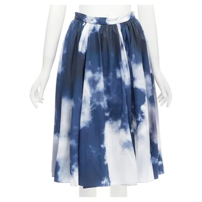 Pre-owned Alexander Mcqueen 2022 Sky Cloud Blue White A-line Flared Skirt It38 Xs