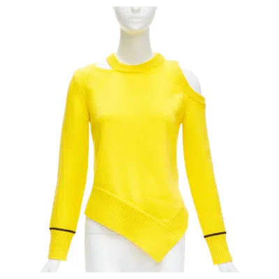 Pre-owned Alexander Mcqueen 2022 Yellow Wool Blend Asymmetric Cold Shoulder Sweater S