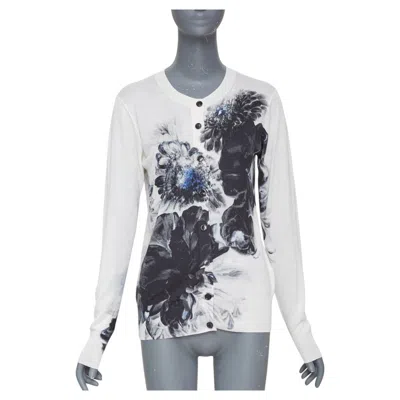 Pre-owned Alexander Mcqueen 2023 Chiaroscuro Off White Wool Silk Floral Cardigan Top S
