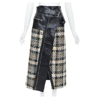 Pre-owned Alexander Mcqueen 2023 Hybrid Leather Tweed Deconstructed Biker Skirt It36 Xxs In Black