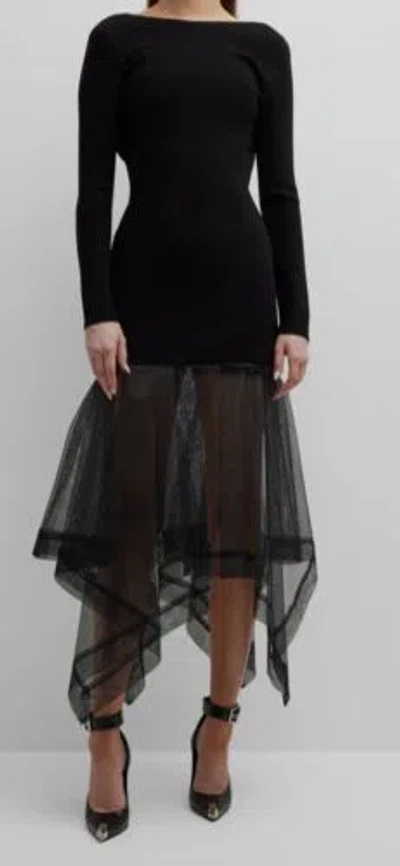Pre-owned Alexander Mcqueen $3790  Women's Black Asymmetric Volume Skirt Dress Size Medium