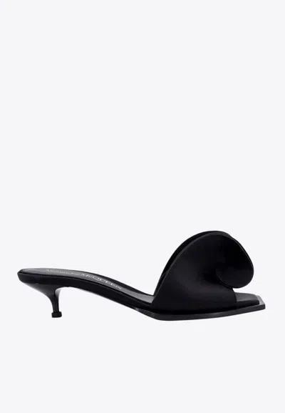 Alexander Mcqueen 50 Folded Satin Mules In Black