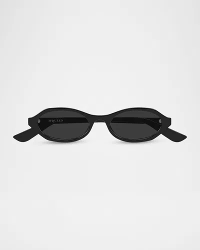 Alexander Mcqueen 51mm Acetate Oval Sunglasses In Black