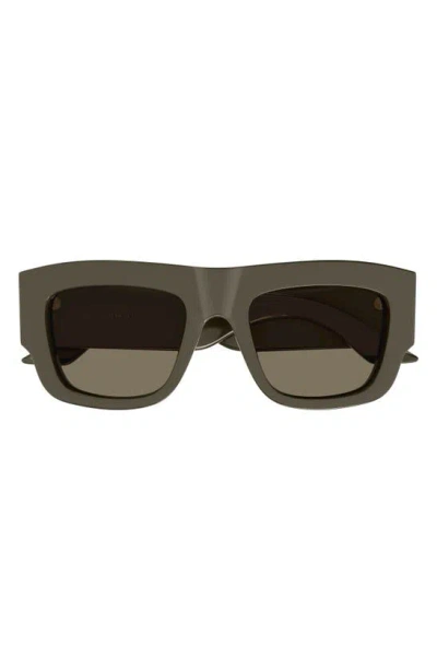 Alexander Mcqueen Men's Acetate Rectangle Sunglasses In Shiny Solid Taupe