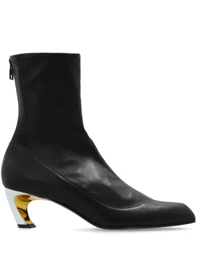 Alexander Mcqueen Leather Booties With Statement Heel 6cm In Black
