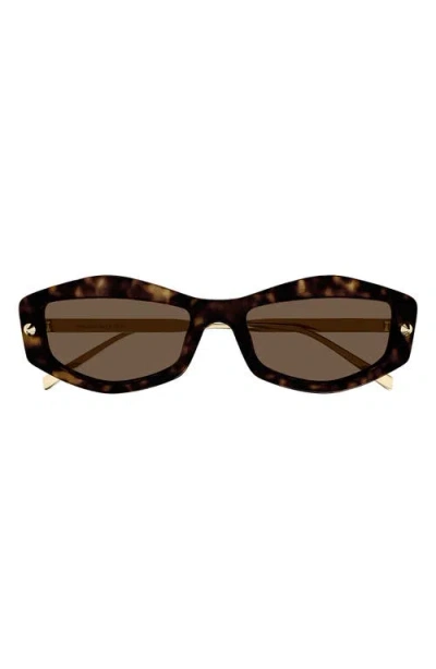 Alexander Mcqueen 55mm Rectangular Sunglasses In Havana