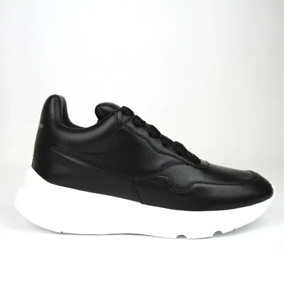 Pre-owned Alexander Mcqueen $590  Men's Black Leather Platform Sneakers 505033 1000