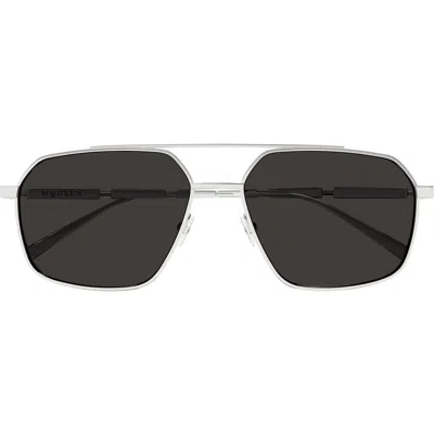 Alexander Mcqueen 59mm Pilot Sunglasses In 001 Shiny Silver