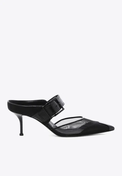 Alexander Mcqueen 65 Punk Buckle Mesh Mules In Black