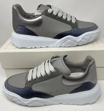 Pre-owned Alexander Mcqueen $650 Men's  Court Trainer Sneakers Grey Silver Metallic 42 9