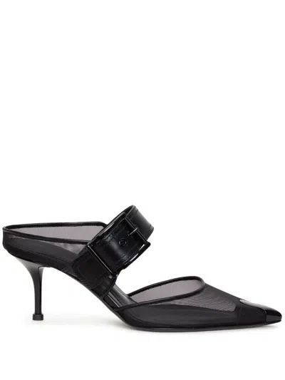 Alexander Mcqueen Punk Buckle 40mm Leather Mules In Black