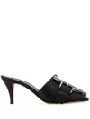 Alexander Mcqueen Leather Mules With Kitten Heel And Metal Embellishment In 黑色