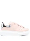 Alexander Mcqueen Pink Low Top Sneakers With Oversized Platform And Metallic Heel Tab In Leather Wom In Clay/silver