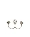 Alexander Mcqueen Maxi Beaded Double Ring With Skull Embellished Rhinestones In White