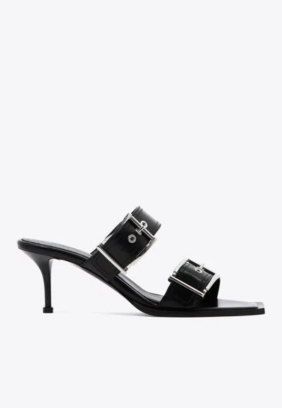 Alexander Mcqueen 75 Leather Buckle Sandals In Black