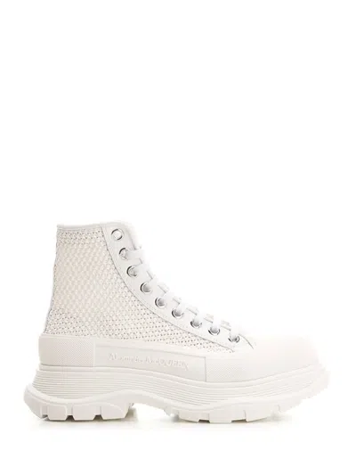 Alexander Mcqueen White Fabric Ankle Boots