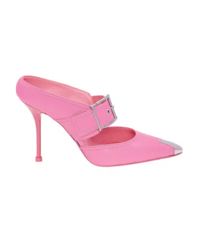 Alexander Mcqueen 75mm Metallic Toe-cap Detail Mules In Pink