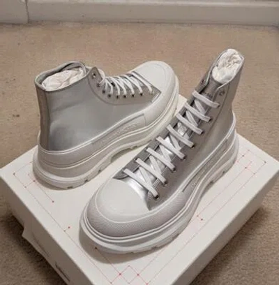 Pre-owned Alexander Mcqueen $850 Mens  Tread Slick Silver/white High Sneakers 44 Us 11