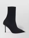 Alexander Mcqueen 90mm Heel Point Toe Slashed Knit Boots In Black